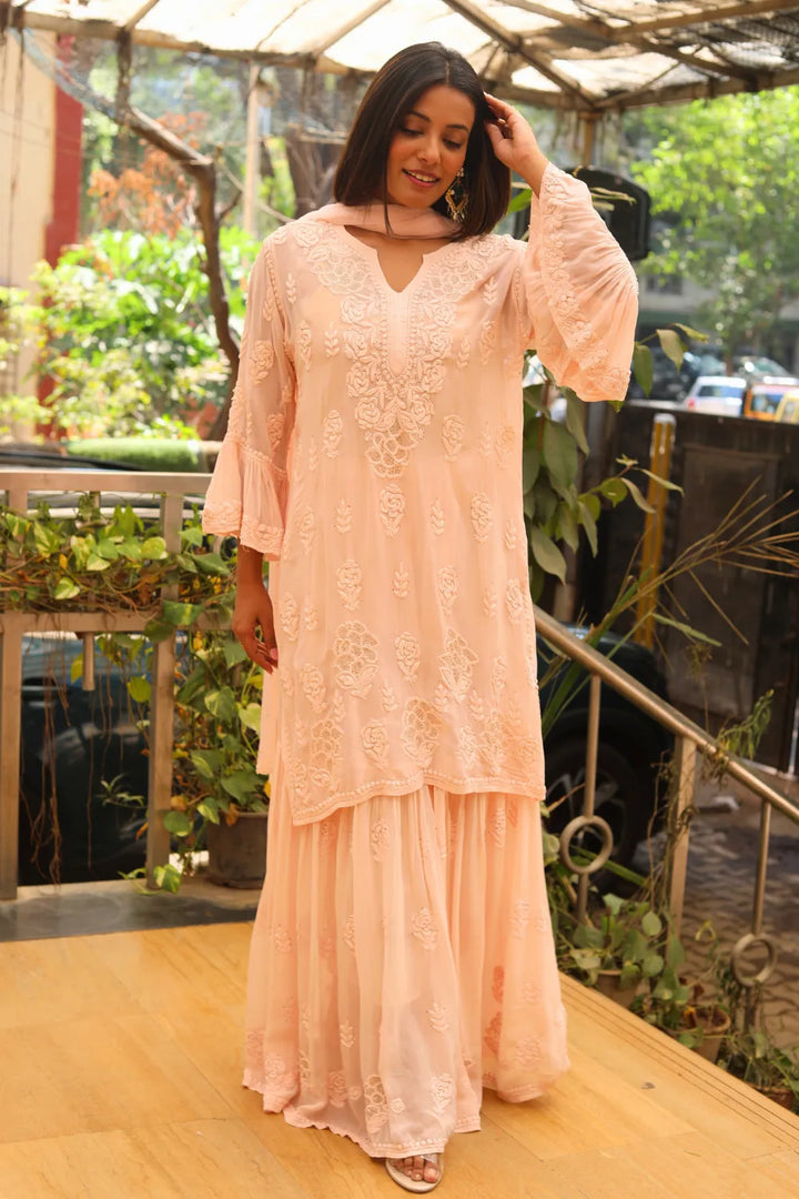 Zeenat Viscose 3D Chikankari Designer Gharara Set With Mukaish