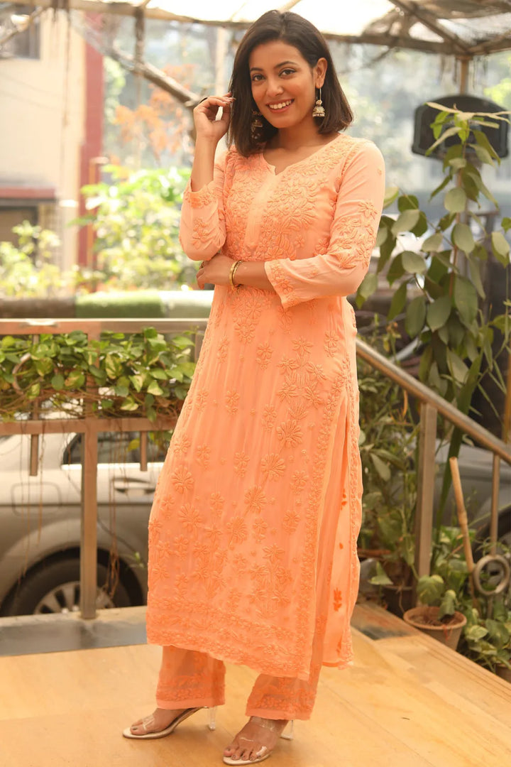 Firdous Viscose 3D Chikankari Kurti Pant Set