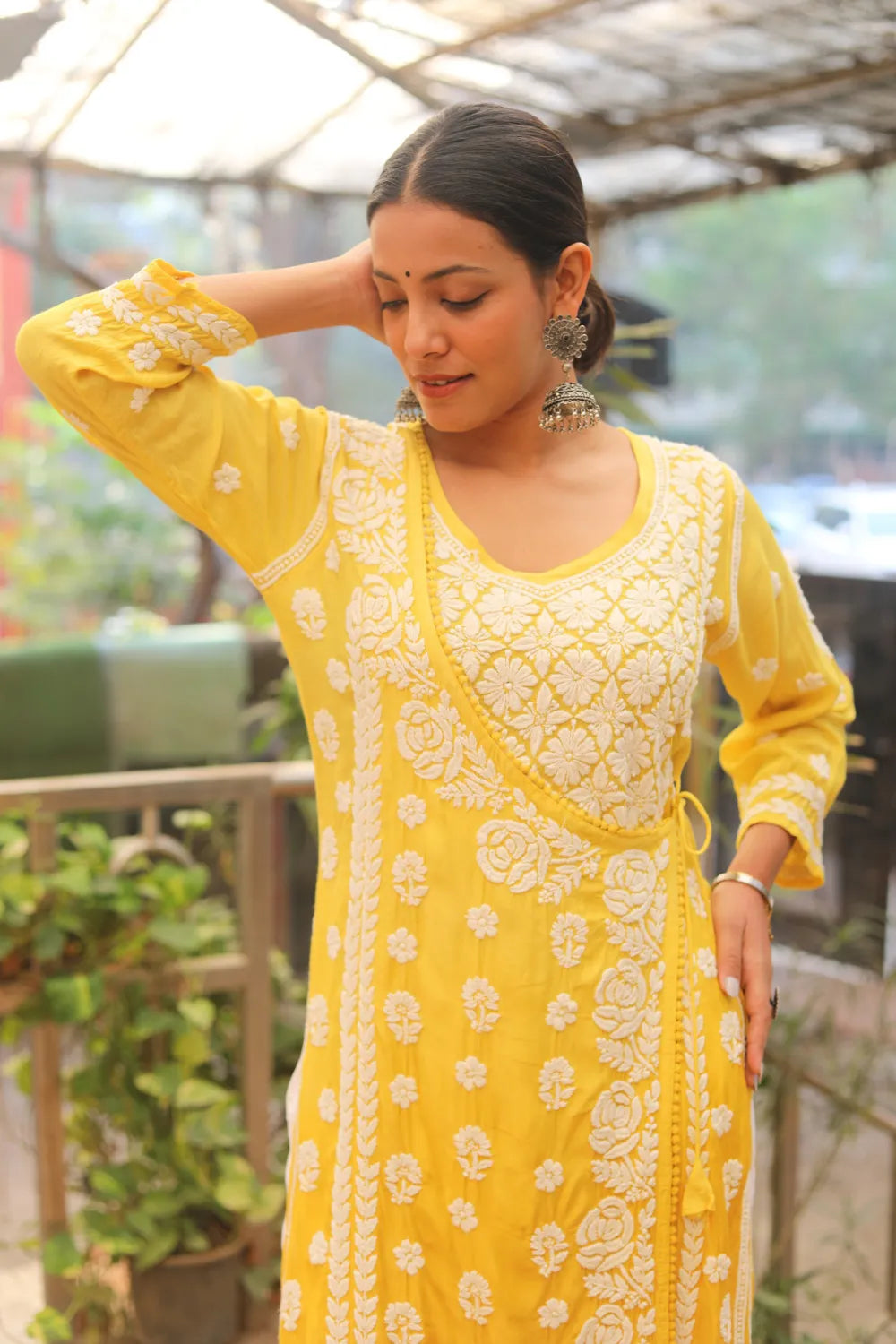 Aya Muslin 3D Chikankari Designer Angrakha Kurti