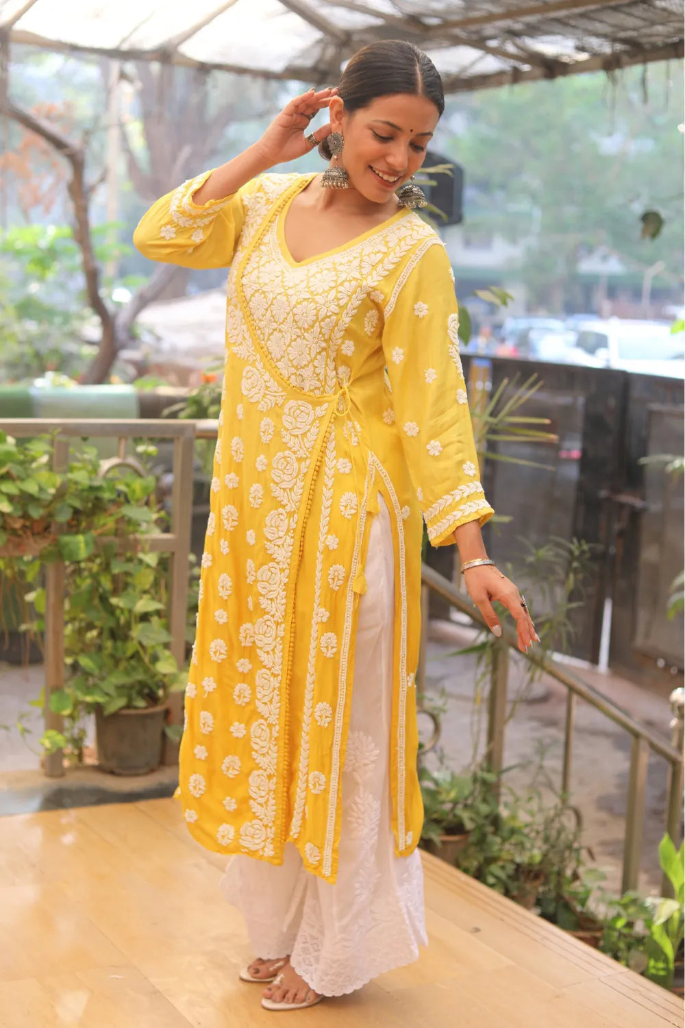 Aya Muslin 3D Chikankari Designer Angrakha Kurti