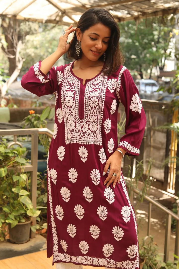 Aarohi Modal 3D Chikankari Kurti
