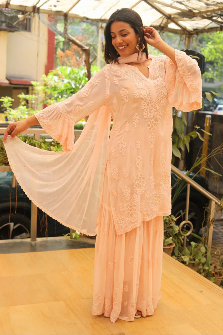 Zeenat Viscose 3D Chikankari Designer Gharara Set With Mukaish