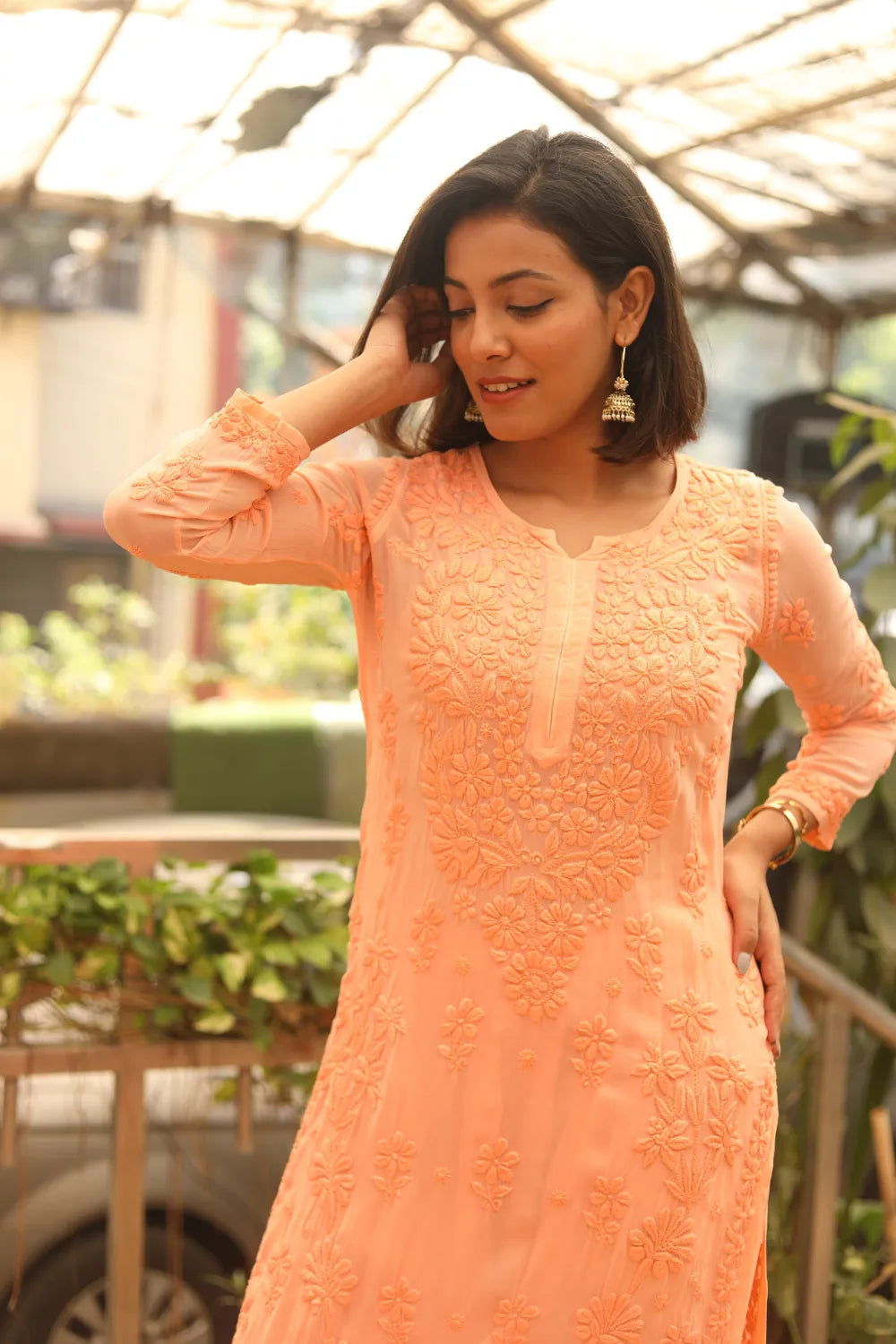 Firdous Viscose 3D Chikankari Kurti Pant Set