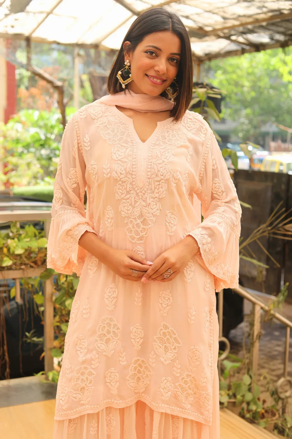 Zeenat Viscose 3D Chikankari Designer Gharara Set With Mukaish