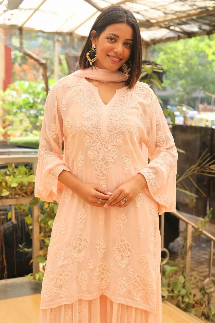 Zeenat Viscose 3D Chikankari Designer Gharara Set With Mukaish