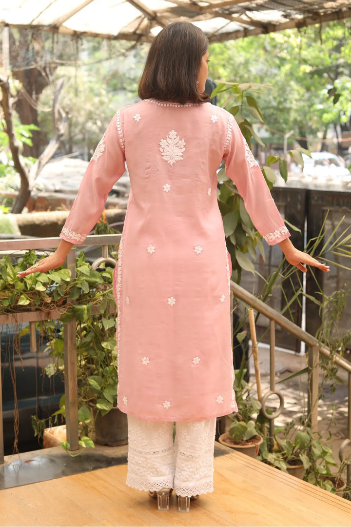 Afsha Chanderi Silk 3D Chikankari And Mukaish Kurti