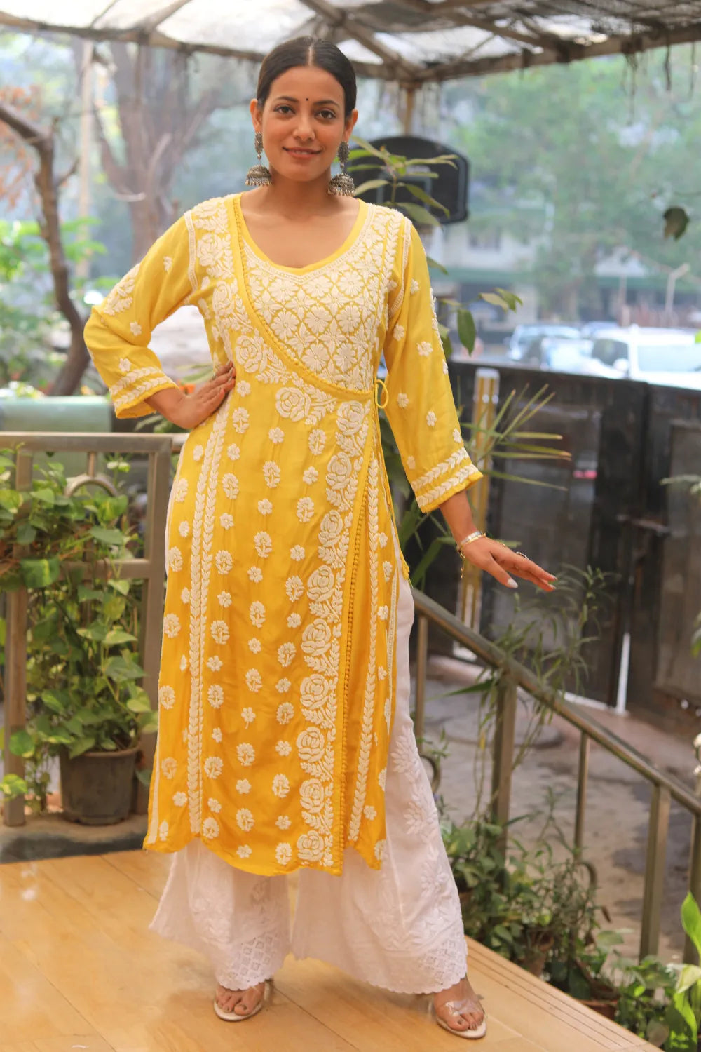 Aya Muslin 3D Chikankari Designer Angrakha Kurti