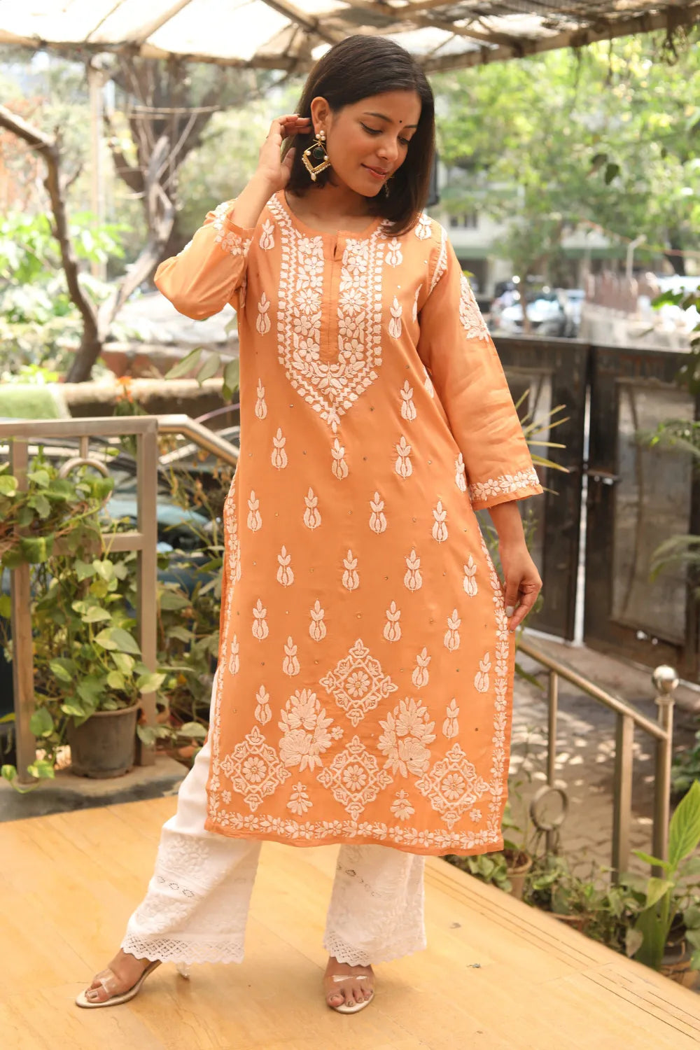 Afsha Chanderi Silk 3D Chikankari And Mukaish Kurti