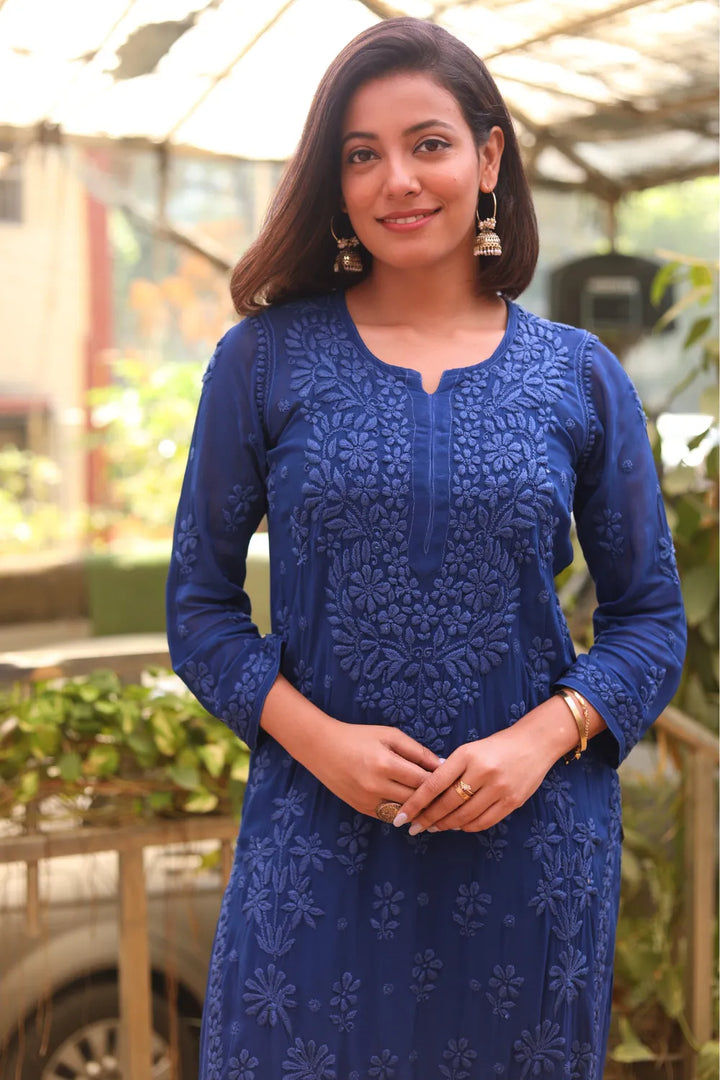 Firdous Viscose 3D Chikankari Kurti Pant Set