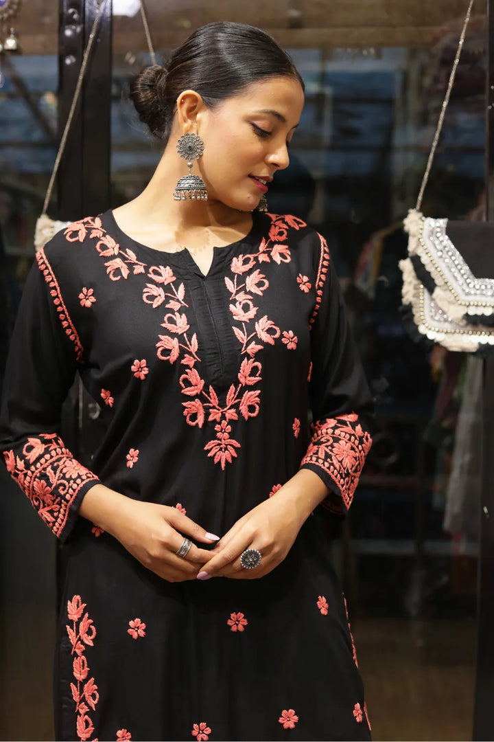 Habiba Rayon 3D Chikankari Designer Black Palazzo Set