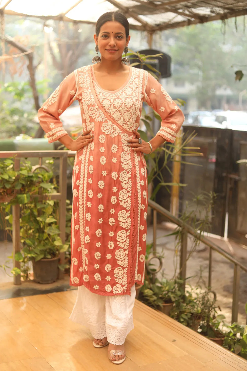Aya Muslin 3D Chikankari Designer Angrakha Kurti