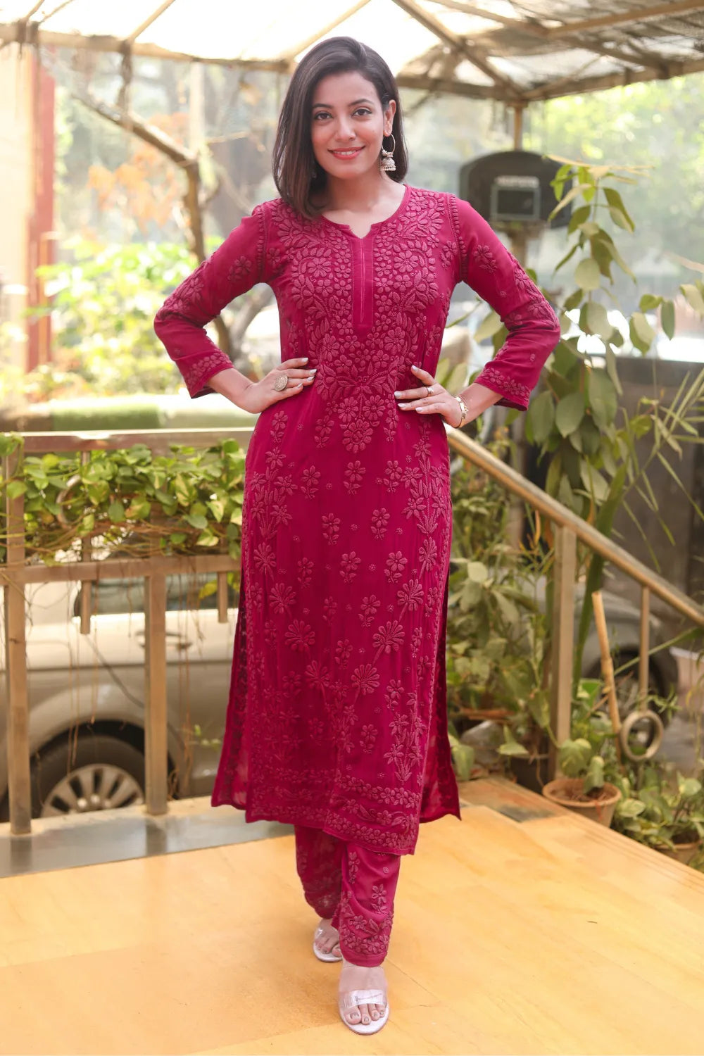 Firdous Viscose 3D Chikankari Kurti Pant Set