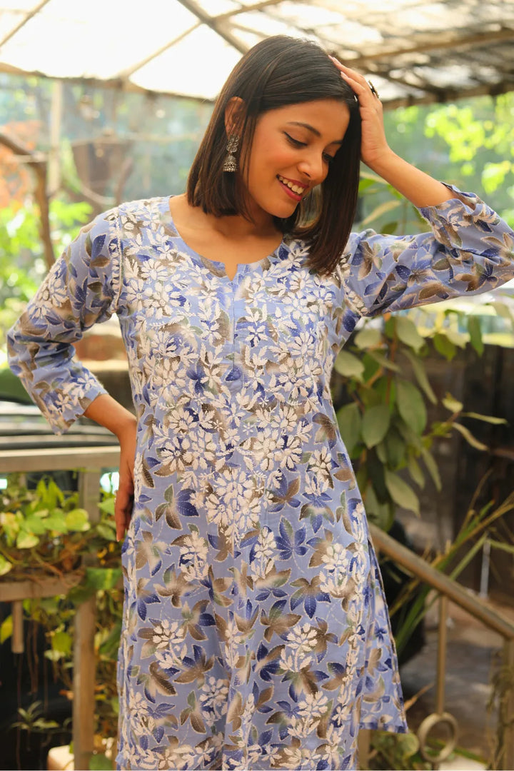Rukhsaar Printed Mulmul Chikankari Gharara Set