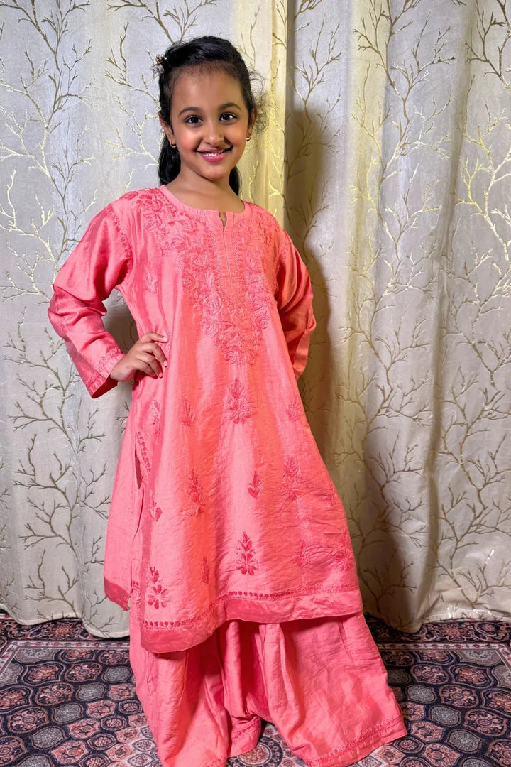 Alayna Kids Chanderi Chikankari Gharara Set