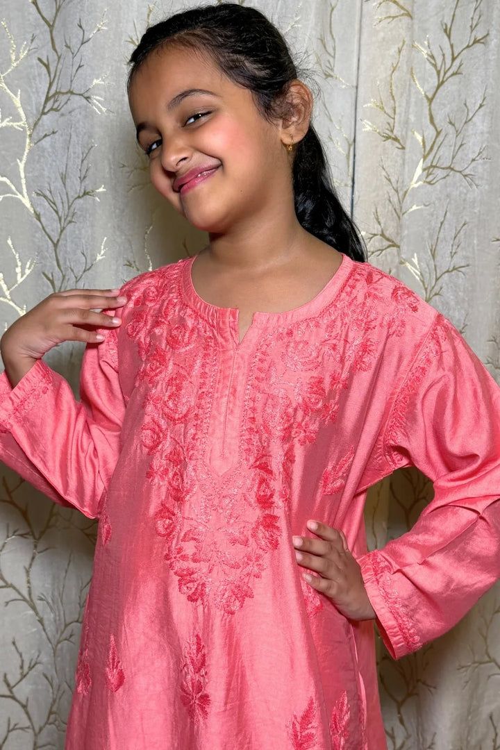 Alayna Kids Chanderi Chikankari Gharara Set