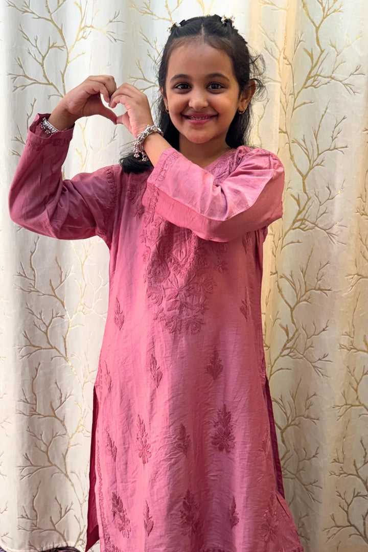 Alayna Kids Chanderi Chikankari Gharara Set