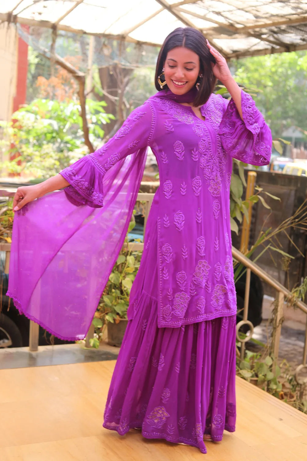 Zeenat Viscose 3D Chikankari Designer Gharara Set With Mukaish