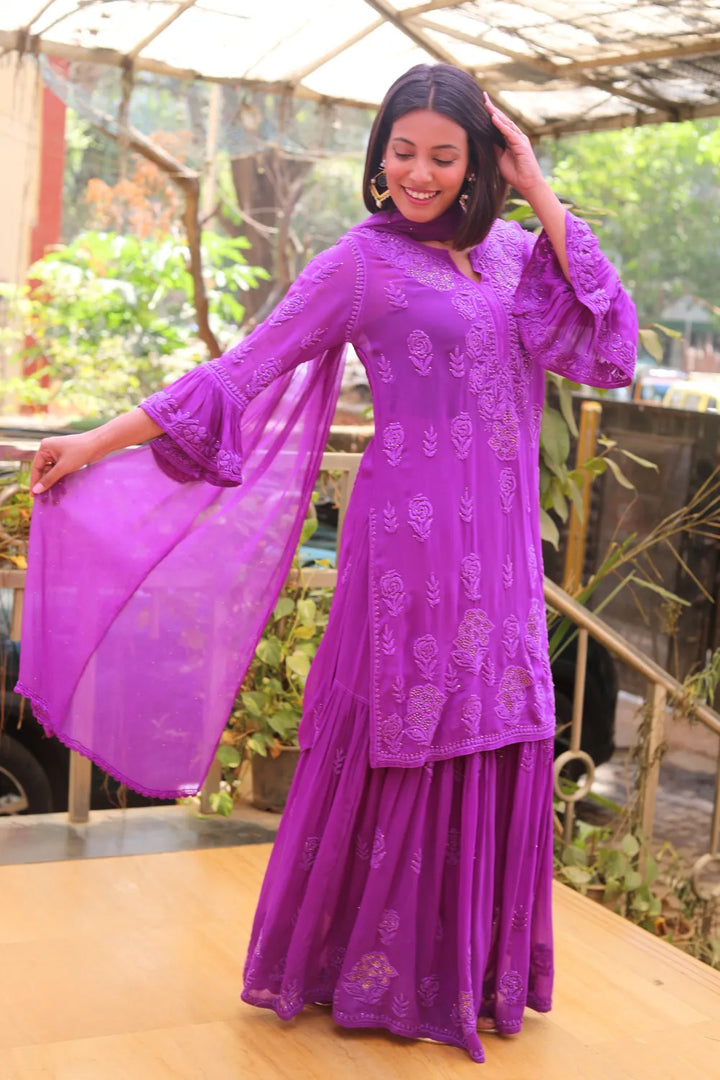 Zeenat Viscose 3D Chikankari Designer Gharara Set With Mukaish