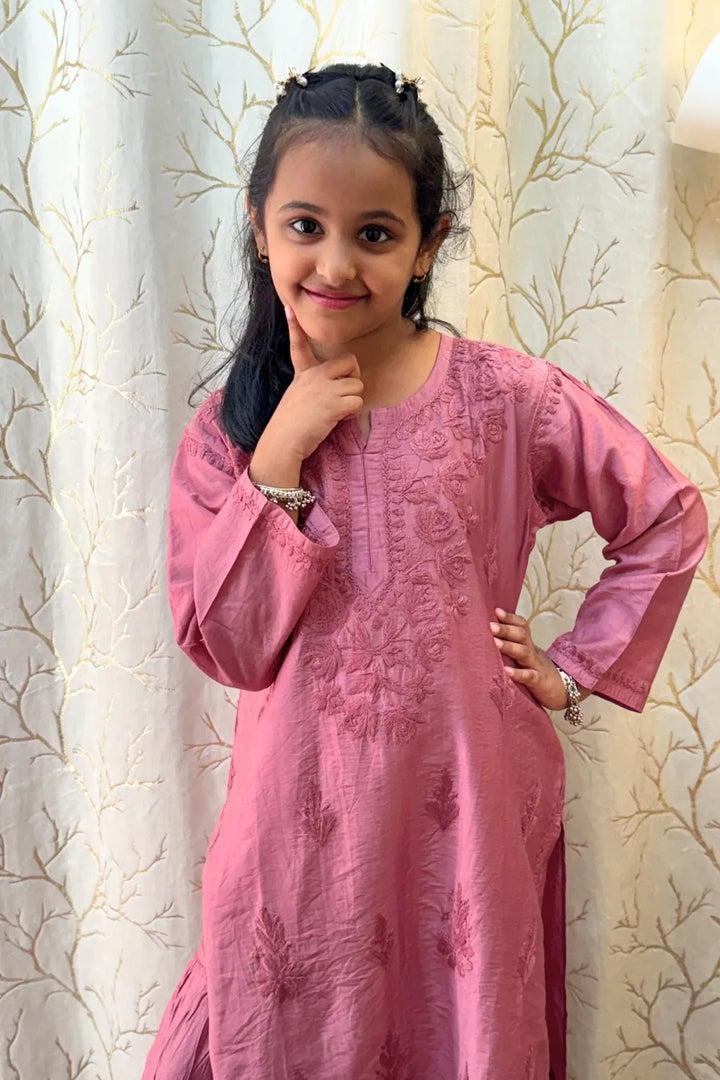 Alayna Kids Chanderi Chikankari Gharara Set