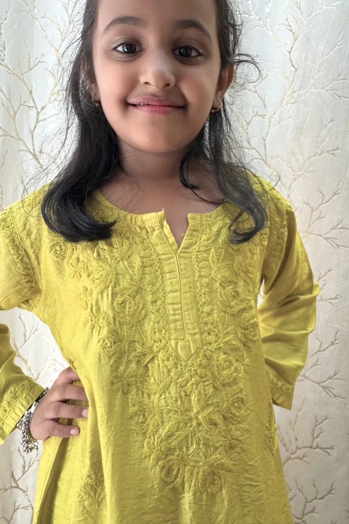 Alayna Kids Chanderi Chikankari Gharara Set