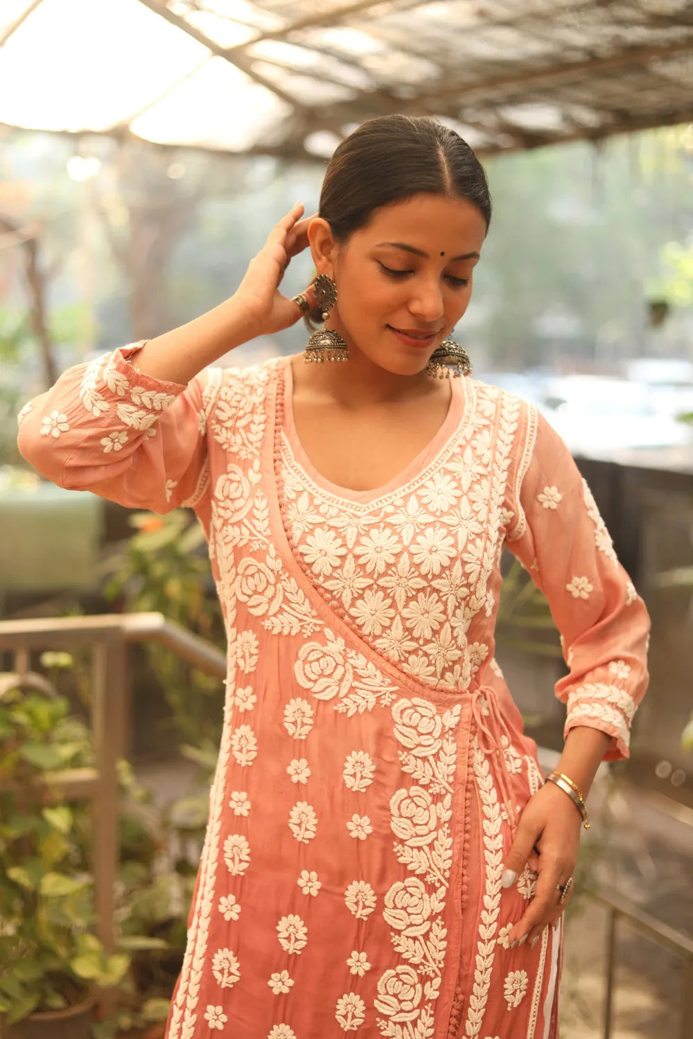 Aya Muslin 3D Chikankari Designer Angrakha Kurti