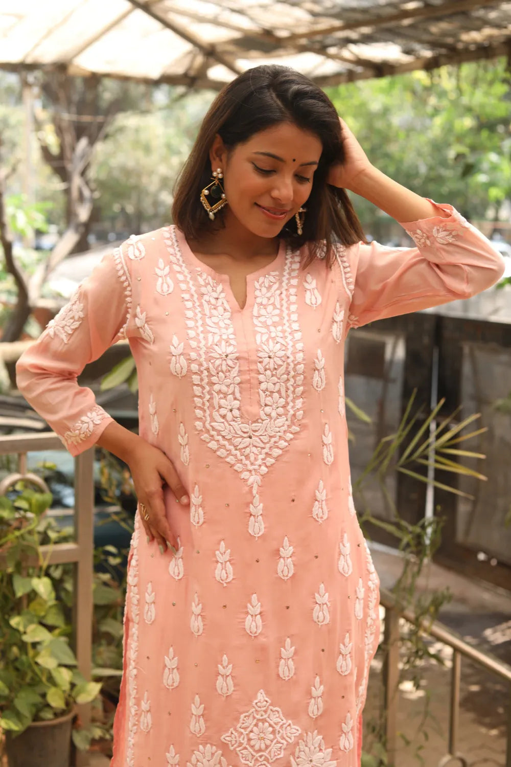 Afsha Chanderi Silk 3D Chikankari And Mukaish Kurti