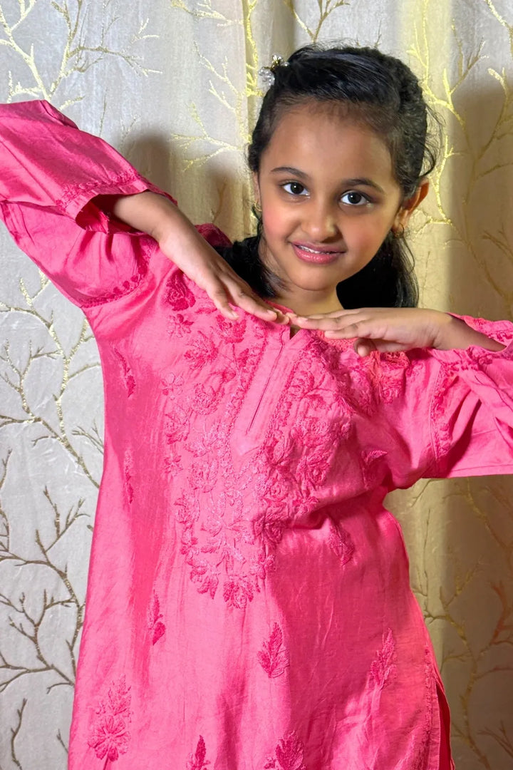 Alayna Kids Chanderi Chikankari Gharara Set