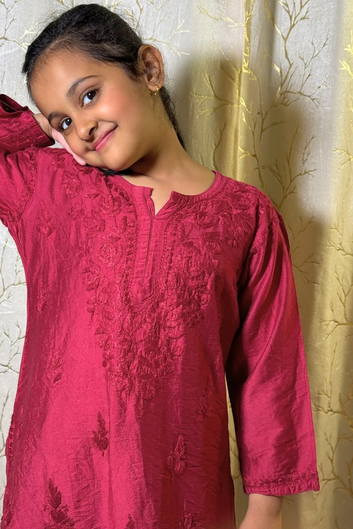 Alayna Kids Chanderi Chikankari Gharara Set