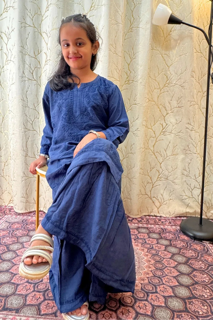 Alayna Kids Chanderi Chikankari Gharara Set