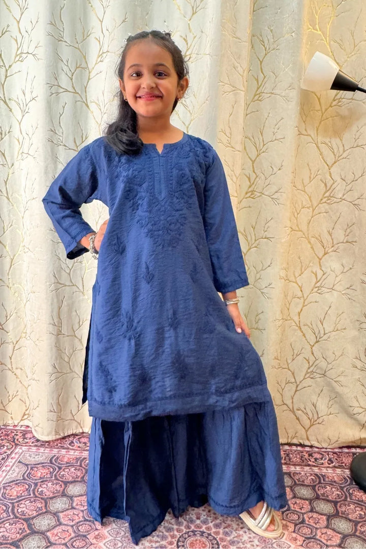 Alayna Kids Chanderi Chikankari Gharara Set