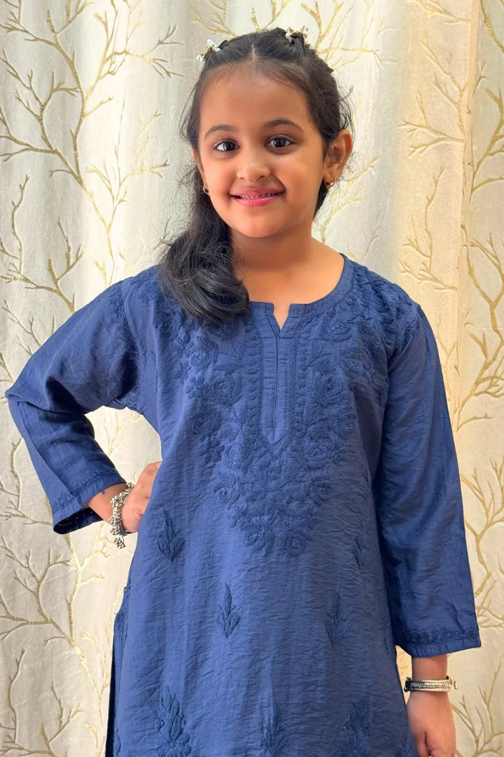 Alayna Kids Chanderi Chikankari Gharara Set