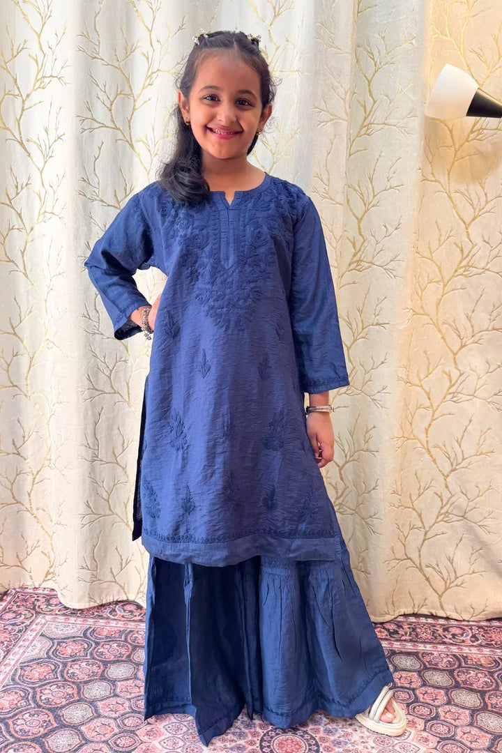 Alayna Kids Chanderi Chikankari Gharara Set