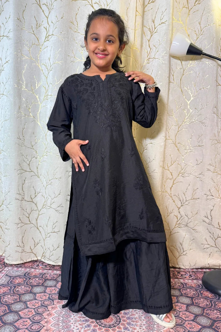 Alayna Kids Chanderi Chikankari Gharara Set