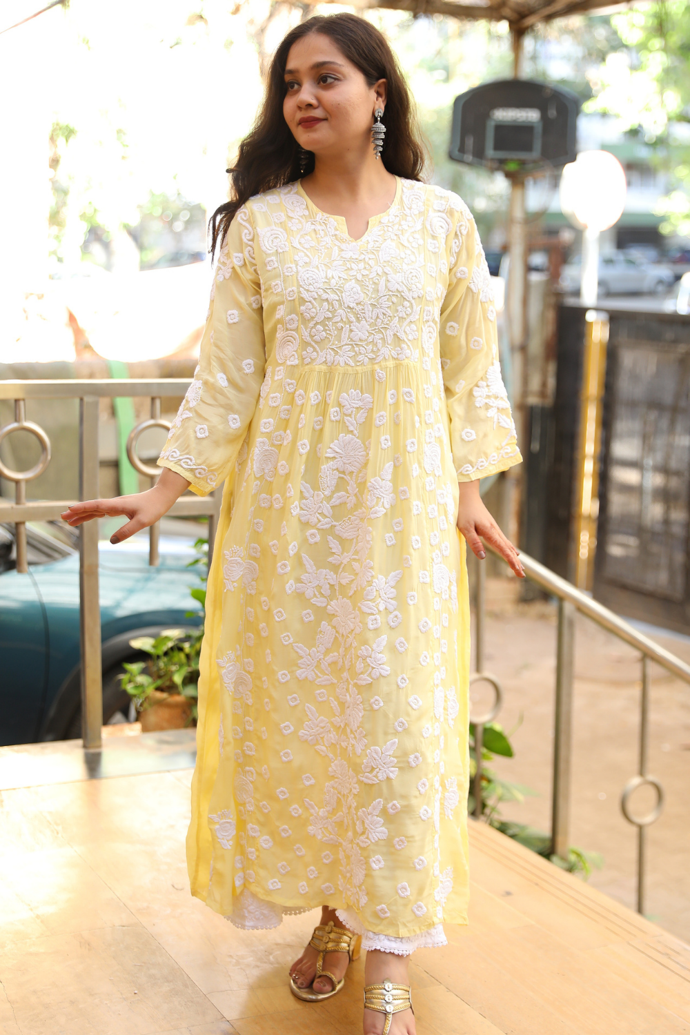 lucknowi maxi dress Rabia 3D Chikankari A-line Gown Authentic Craft Size:9 (Preschool) Smart Casual Outfit Inspiration Harvest24