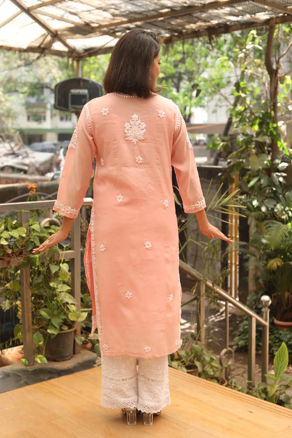 Afsha Chanderi Silk 3D Chikankari And Mukaish Kurti