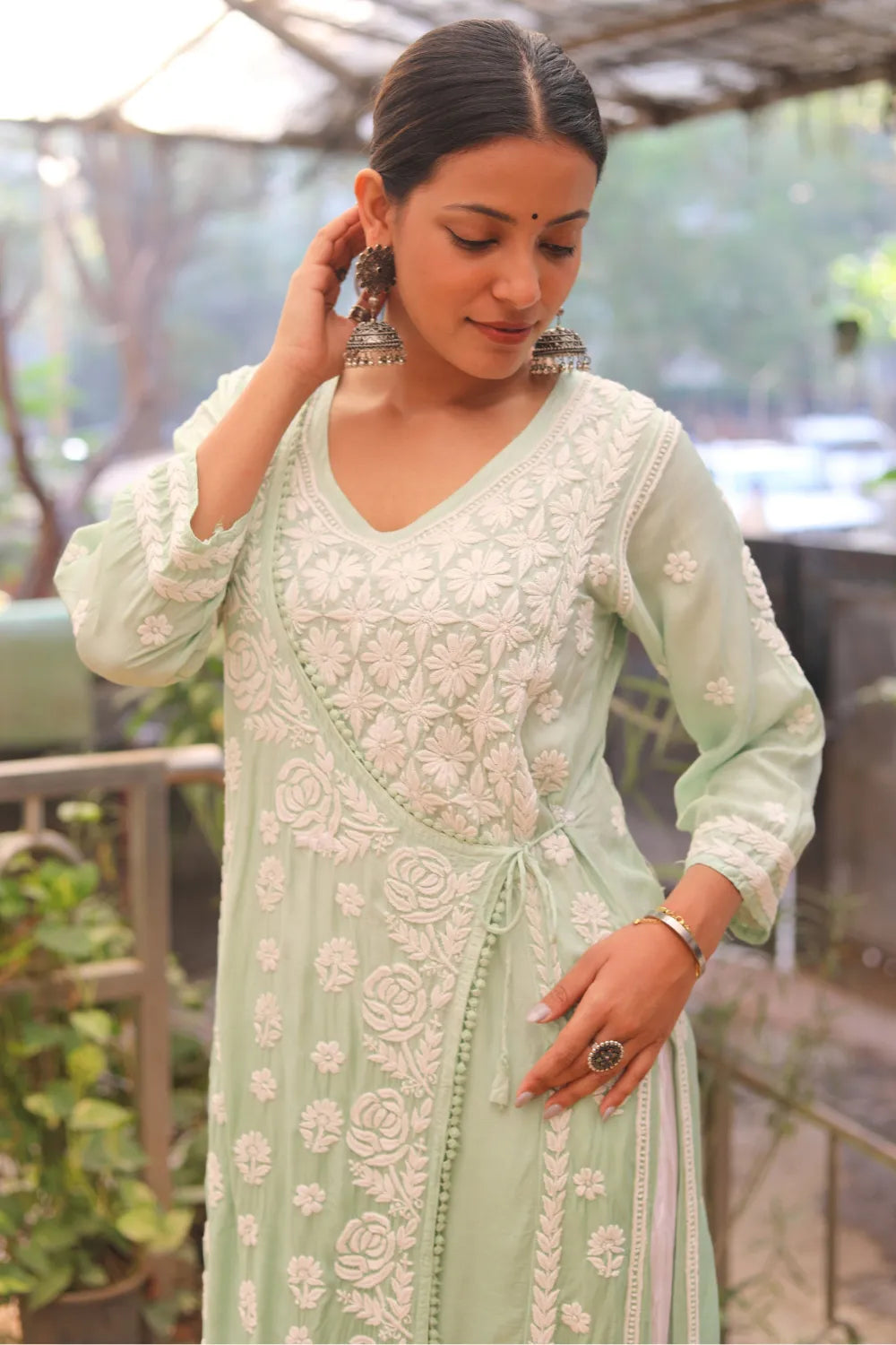 Aya Muslin 3D Chikankari Designer Angrakha Kurti