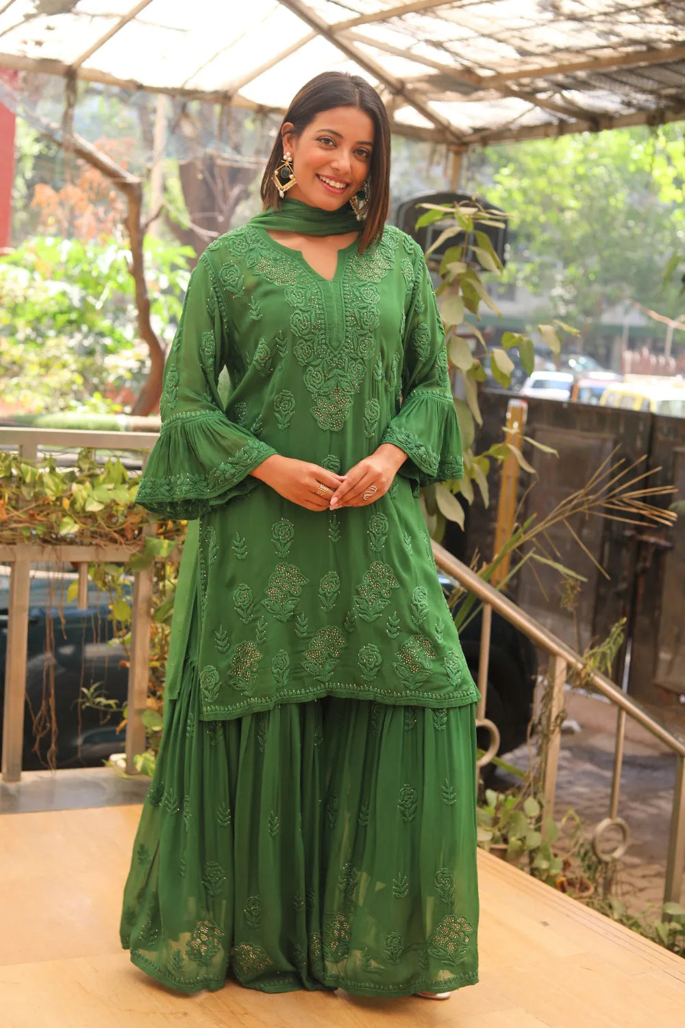 Zeenat Viscose 3D Chikankari Designer Gharara Set With Mukaish