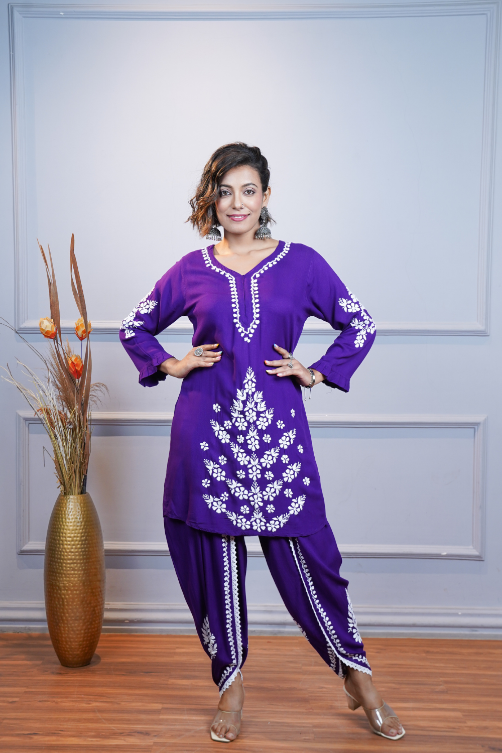 Disha Rayon Designer Chikankari Dhoti Set