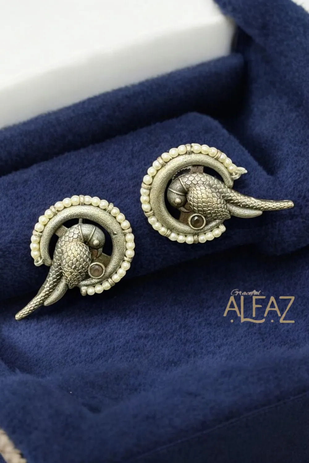 Vani White Pearl Silver Oxidized Earrings