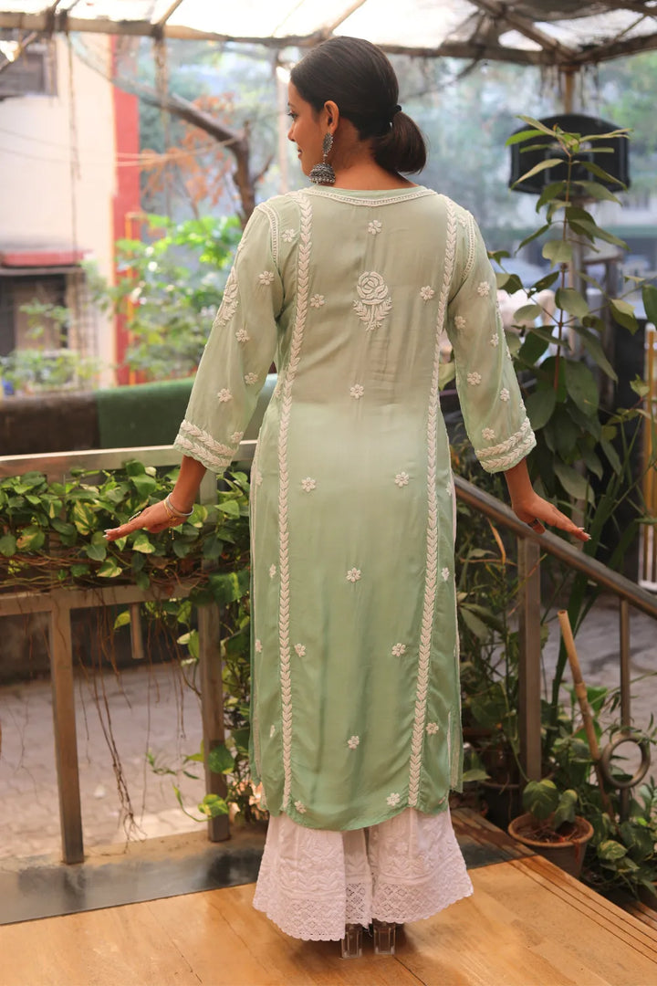 Aya Muslin 3D Chikankari Designer Angrakha Kurti
