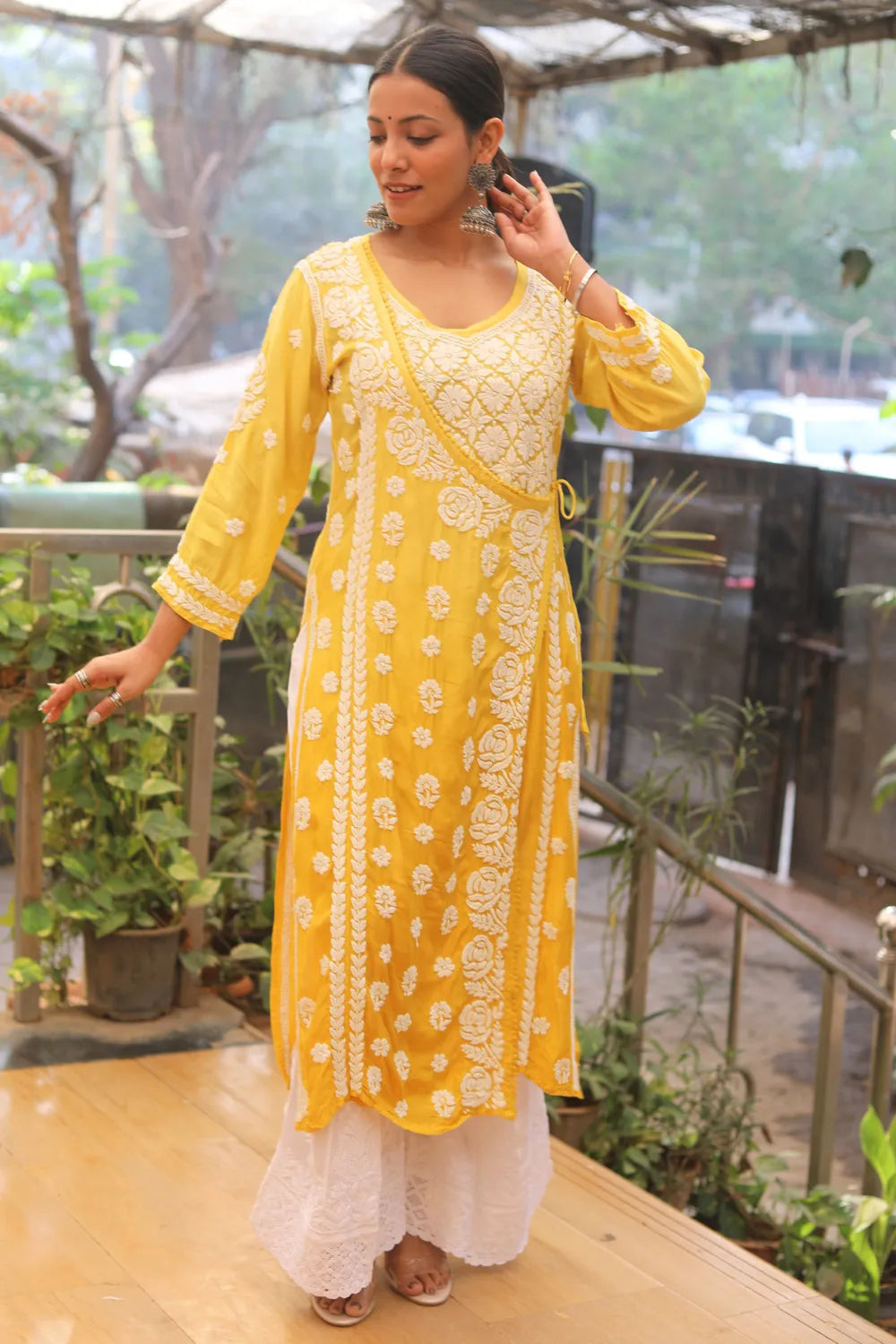 Aya Muslin 3D Chikankari Designer Angrakha Kurti