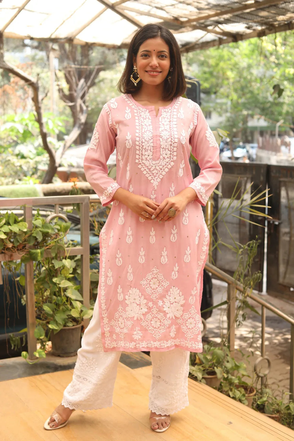 Afsha Chanderi Silk 3D Chikankari And Mukaish Kurti
