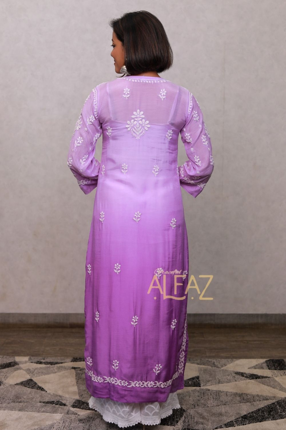 Aziza Premium Muslin 3D Chikankari Ombre A Line Kurti