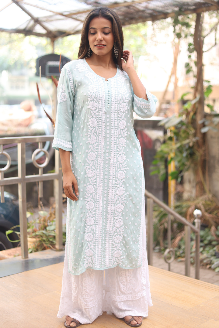 Dima Muslin 3D Chikankari Designer Kurti