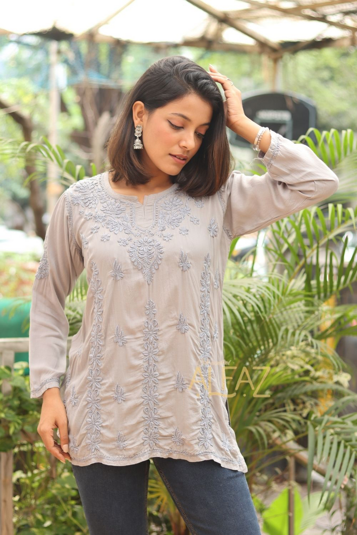 Fariha Modal Chikankari Tone to Tone Short Kurti