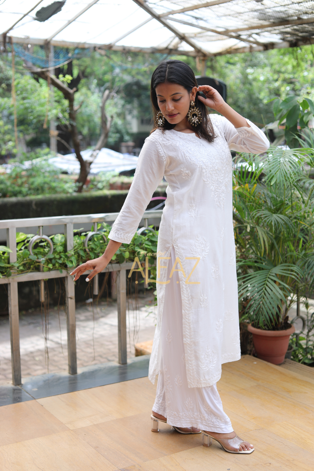 Myra Chanderi Chikankari Tone To Tone Long Kurti | Chanderi Chikan Kurta