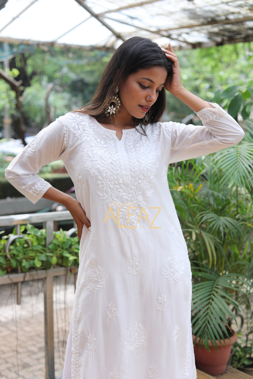 Myra Chanderi Chikankari Tone To Tone Long Kurti | Chanderi Chikan Kurta