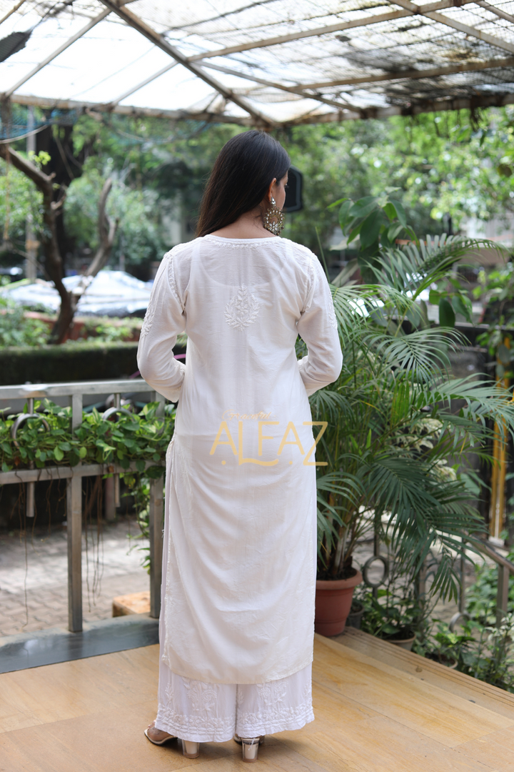 Myra Chanderi Chikankari Tone To Tone Long Kurti | Chanderi Chikan Kurta