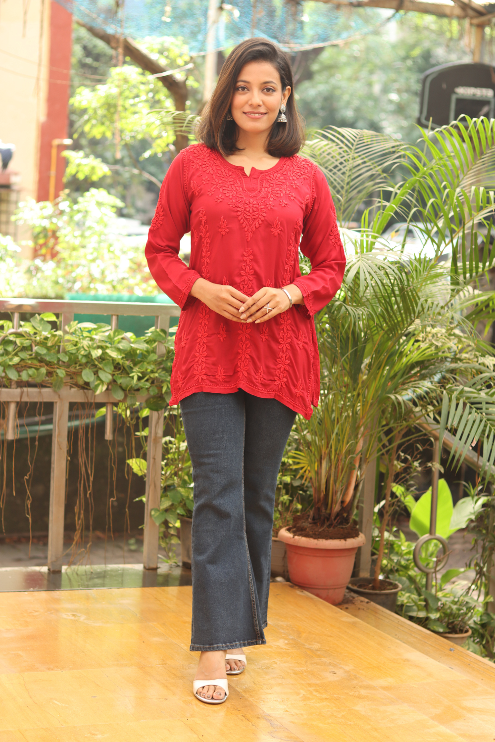 Fariha Modal Chikankari Tone to Tone Short Kurti