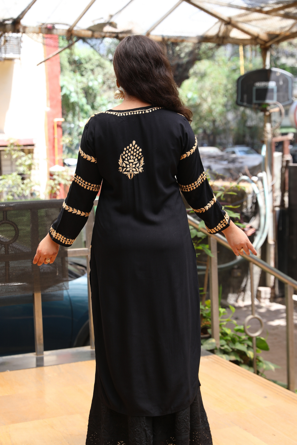 Naila  Rayon Black Multi Long Kurti Chikankari